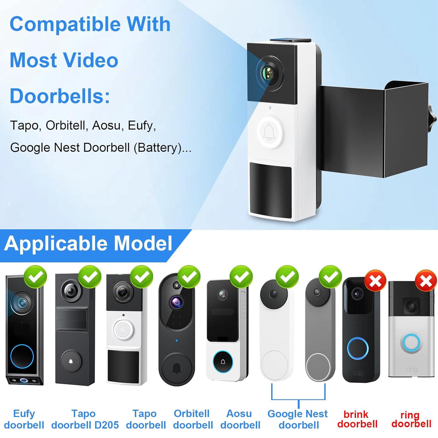 Anti-Theft Doorbell Mount No Drill Compatible with Tapo/Orbitell/Eufy/Aosu Video Doorbell, Universal Doorbell Camera Mount, Adjustable Mounting Bracket Holder Accessories for...