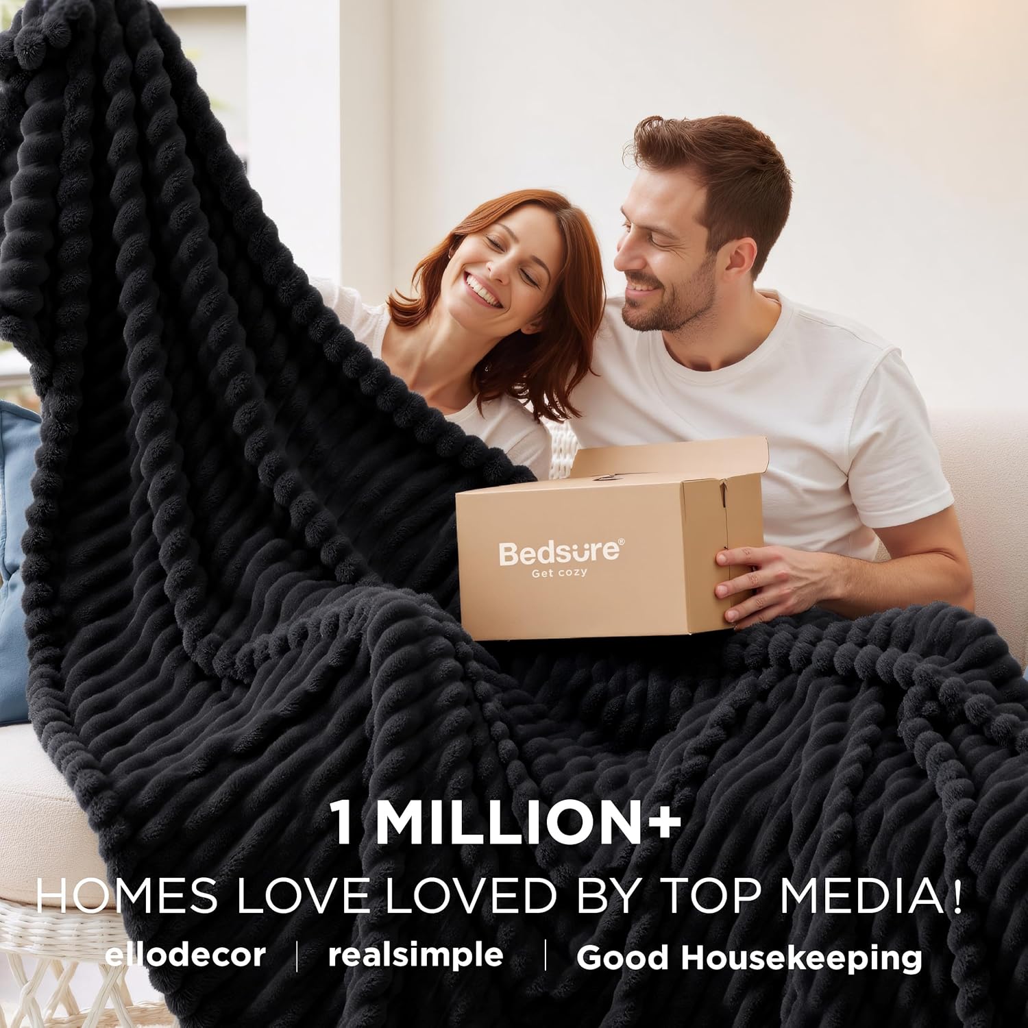 Bedsure GentleSoft Black Throw Blanket for Couch - Cozy Soft Blankets for Women, Cute Small Fleece Throws for Girls, 50x60 Inches