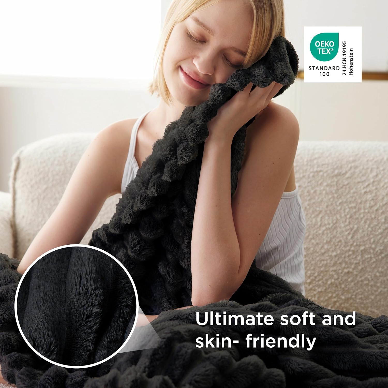 Bedsure GentleSoft Black Throw Blanket for Couch - Cozy Soft Blankets for Women, Cute Small Fleece Throws for Girls, 50x60 Inches