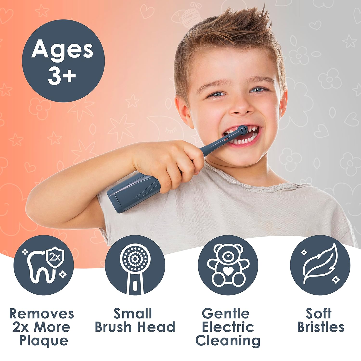 Brusheez Kids’ Electric Toothbrush Set - Safe & Effective for Ages 3+ - Parent Tested & Approved with Gentle Bristles, 2 Brush Heads, Rinse Cup, 2-Minute Timer, & Storage Base...