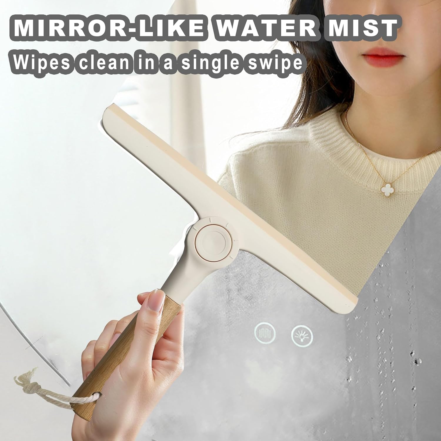 BSMstone Show Squeegee for Glass Door Bathroom Squeegee with Bamboo Handle Show Wiper for Glass Door Window Tile Wall Car Windshield Mirror (Off White)