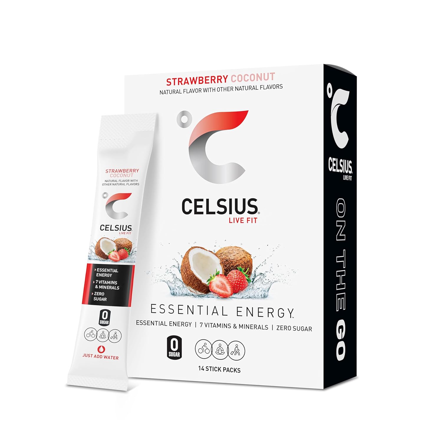 CELSIUS On The Go Strawberry Coconut, Sugar Free Energy Drink Mix (14 Sticks per Pack)