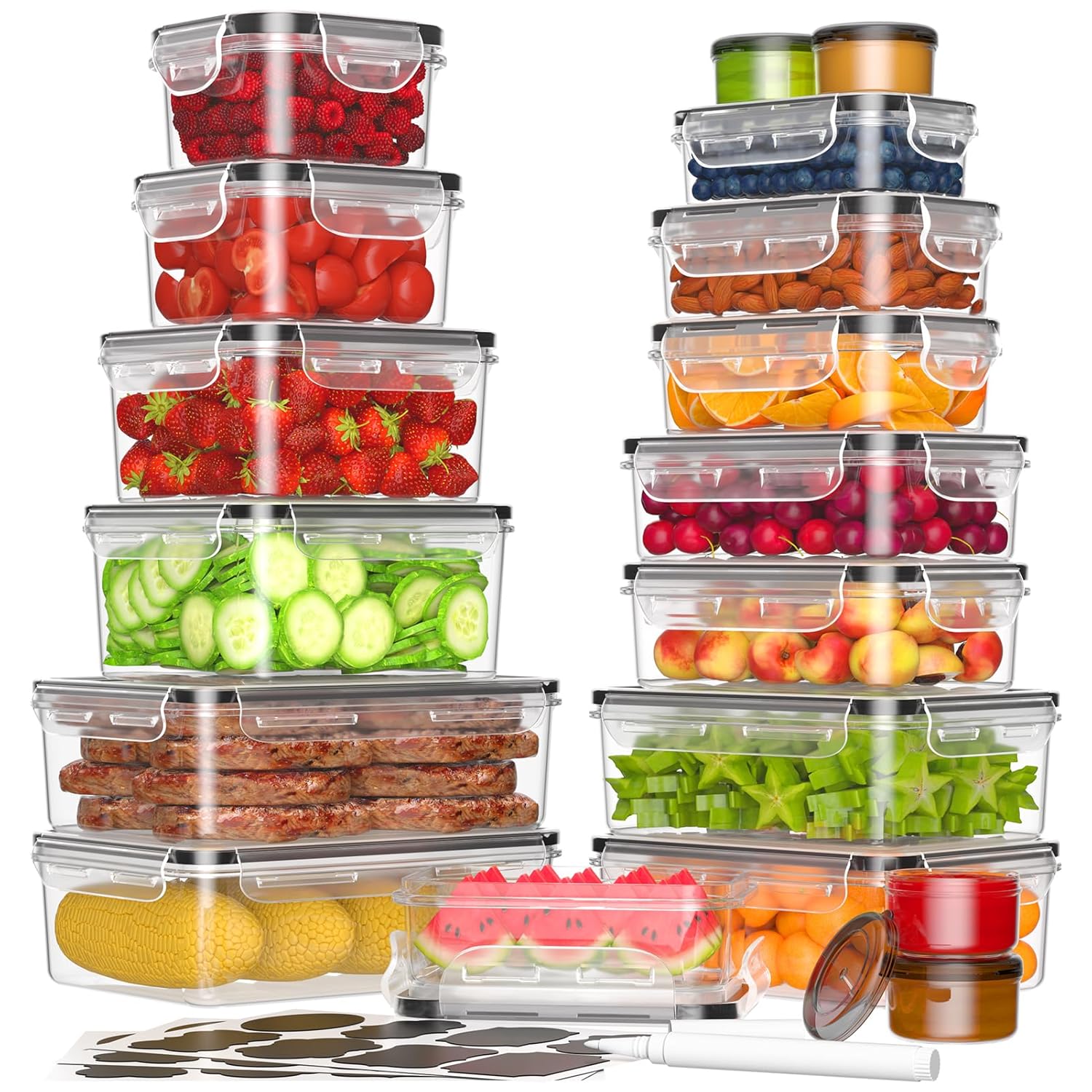 KEMETHY 36-Piece Food Storage Containers with Lids(18 Container & 18 Lid), Plastic Food Containers for Pantry & Kitchen Storage and Organization, BPA-Free, Leak Proof, Reusable...