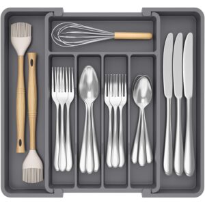 Lifewit Silverware Drawer Organizer, Expandable Utensil Tray for Kitchen, BPA Free Flatware and Cutlery Holder, Adjustable Plastic Storage for Spoons Forks Knives, 8.5-14 x 12,...