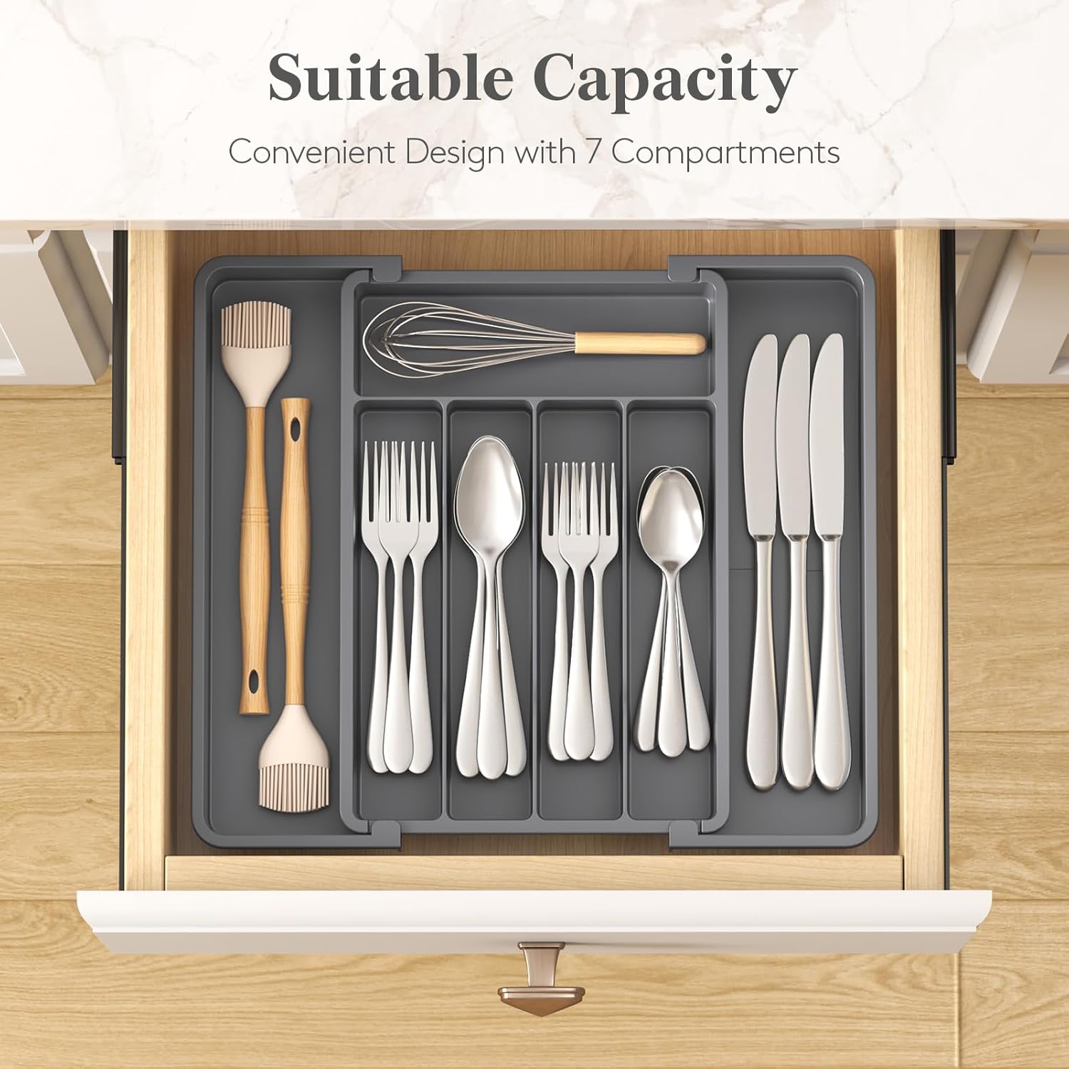 Lifewit Silverware Drawer Organizer, Expandable Utensil Tray for Kitchen, BPA Free Flatware and Cutlery Holder, Adjustable Plastic Storage for Spoons Forks Knives, 8.5-14 x 12,...