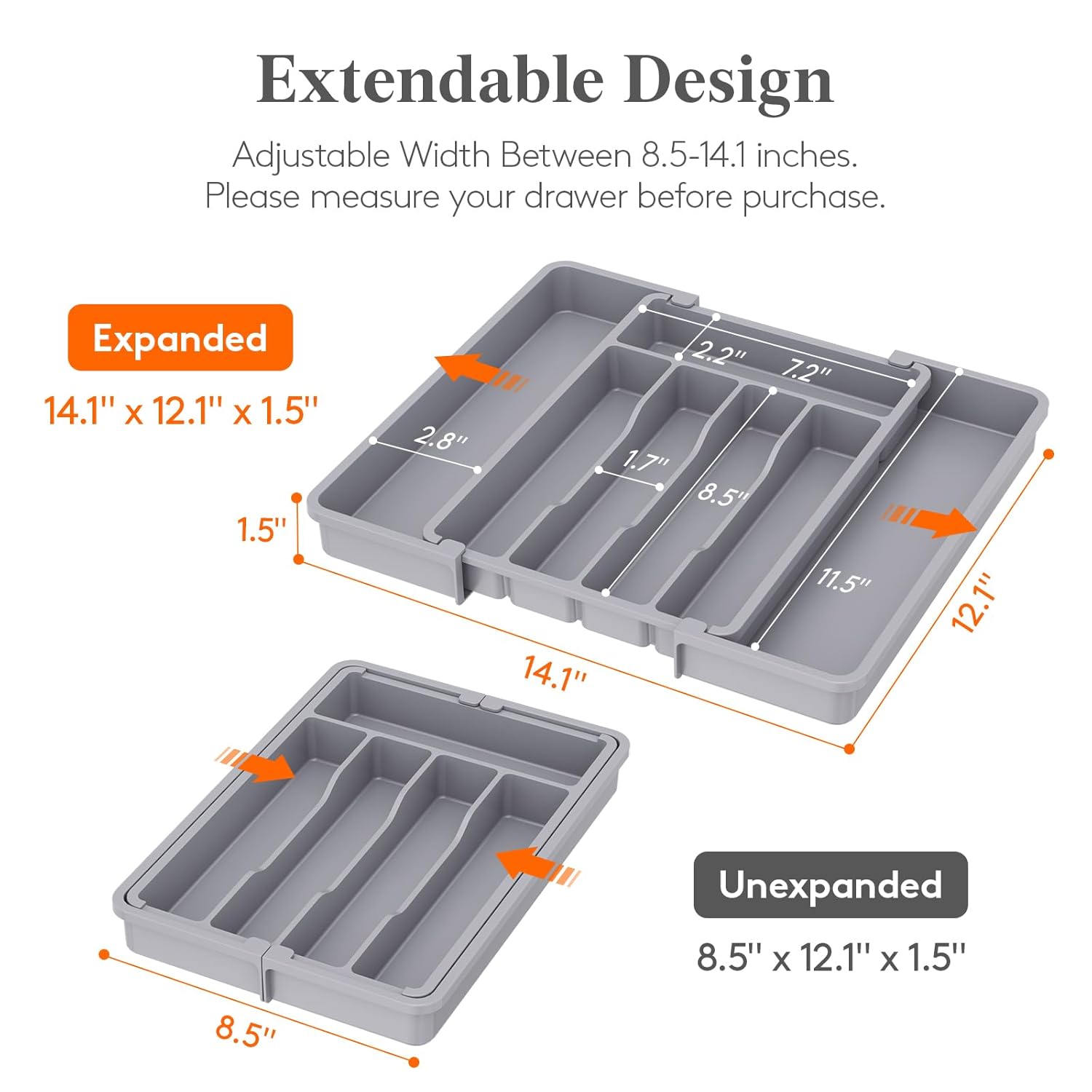Lifewit Silverware Drawer Organizer, Expandable Utensil Tray for Kitchen, BPA Free Flatware and Cutlery Holder, Adjustable Plastic Storage for Spoons Forks Knives, 8.5-14 x 12,...