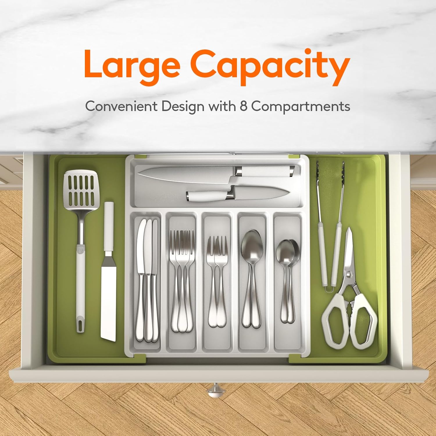 Lifewit Silverware Drawer Organizer, Expandable Utensil Tray for Kitchen, BPA Free Flatware and Cutlery Holder, Adjustable Plastic Storage for Spoons Forks Knives, Large,...