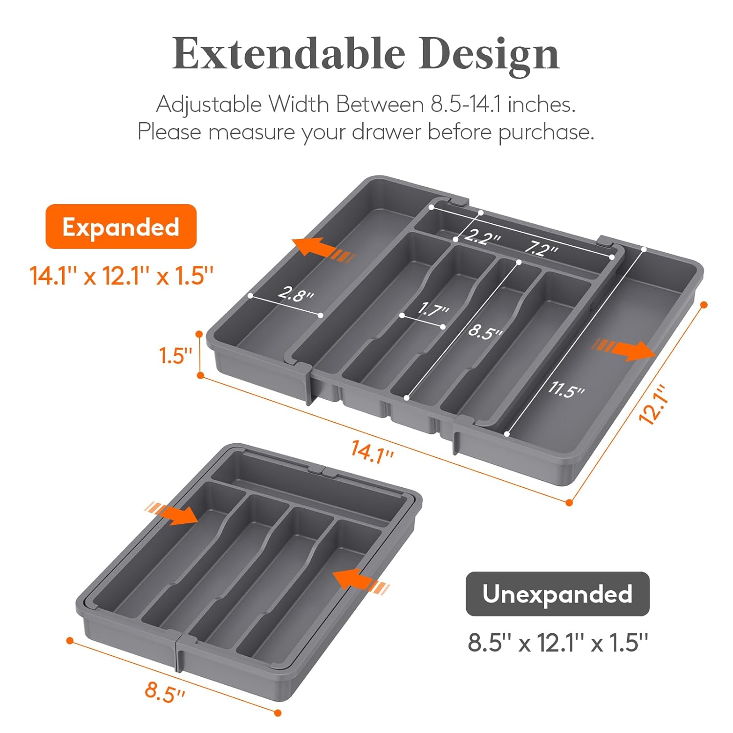 Lifewit Silverware Drawer Organizer, Expandable Utensil Tray for Kitchen, BPA Free Flatware and Cutlery Holder, Adjustable Plastic Storage for Spoons Forks Knives, 8.5-14 x 12,...