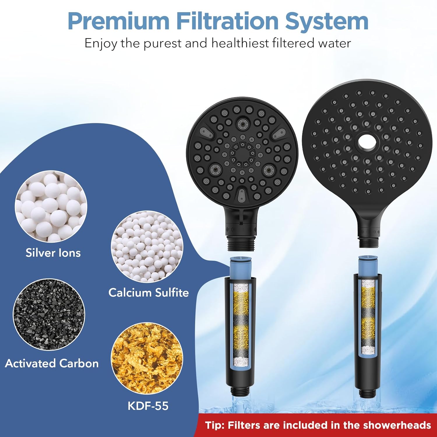 MakeFit Dual Filtered Rain Shower Head Combo, High Pressure Handheld Shower Head with Adjustable Bar - Rainfall Shower Head And Showerhead with Filter for Hard Water - Removes...