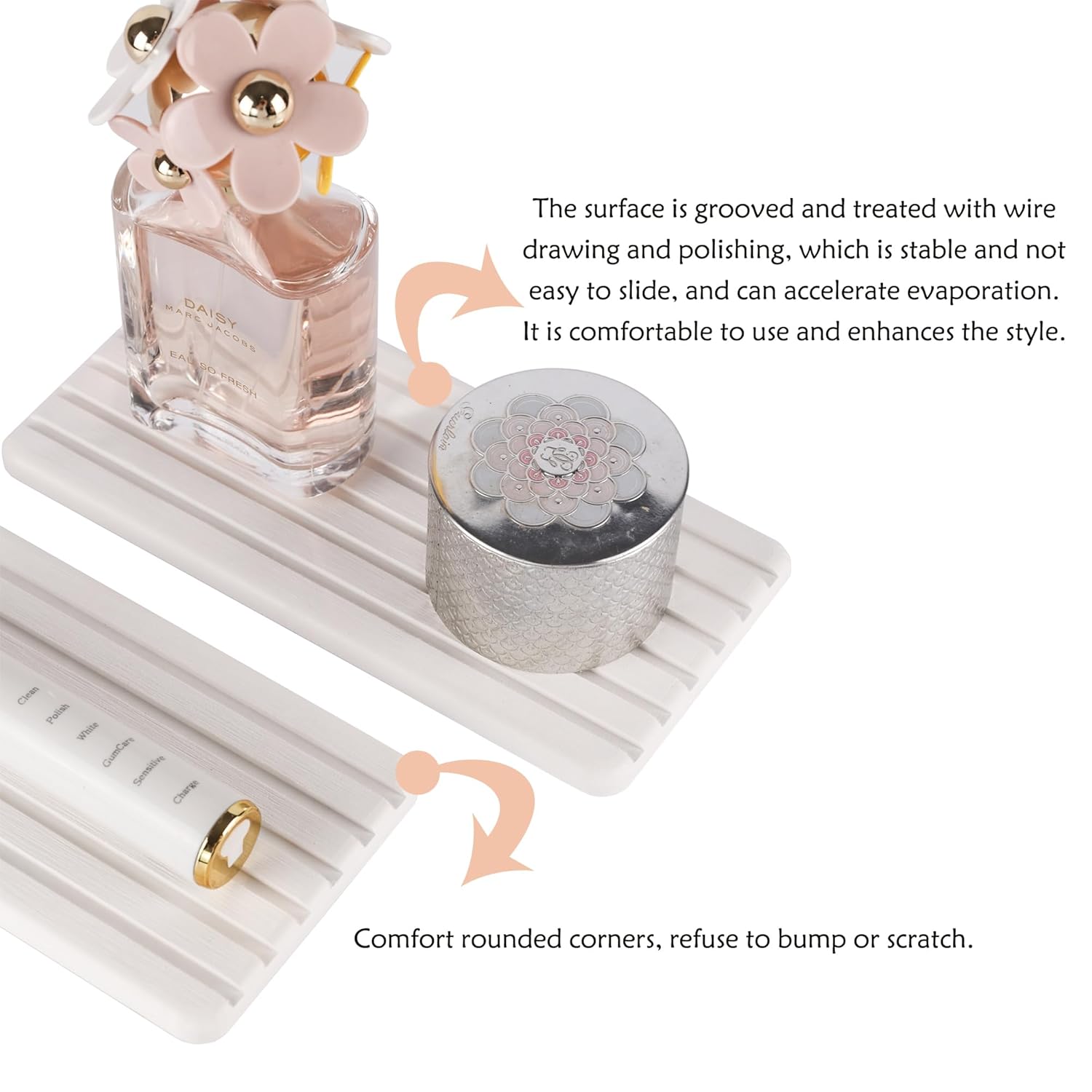 NiuYichee 2 PCS Water Absorbent Diatomite Coasters Rectangle, Grooved Design, Water Absorbing Stone Used for Hand Soaps & Plants & toiletries in The Modern Home