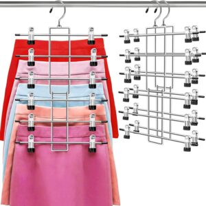 Pants Hangers with Clips,Space Saving Hanging Closet Organizer-6 Tiers Skirt Hangers with 360° Swivel Hook,Closet Organizer-Clothes Hangers- College Dorm Essentials Apartment...